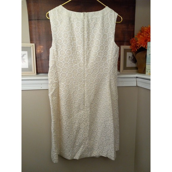 Nine West Ivory/gold Sheath Sleeveless Square Neck Dress W/pockets  Size 10 - Picture 7 of 16